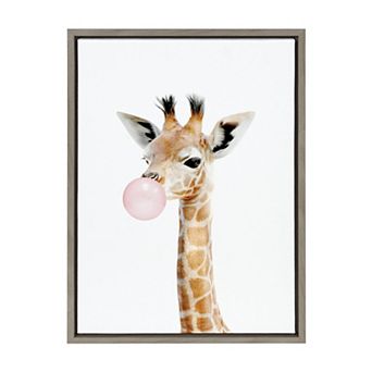 Sylvie Bubble Gum Giraffe Framed Canvas by Amy Peterson Art Studio