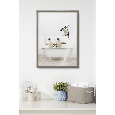 Blake Penguins Bathroom Framed Printed Glass by Amy Peterson Art Studio