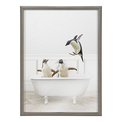 Blake Penguins Bathroom Framed Printed Glass by Amy Peterson Art Studio
