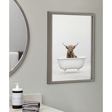 Blake Highland Cow Solo Bathtub Framed Printed Glass by Amy Peterson