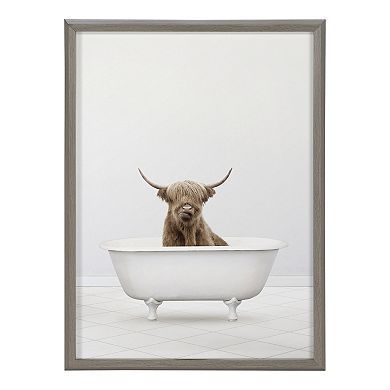Blake Highland Cow Solo Bathtub Framed Printed Glass by Amy Peterson