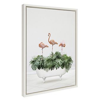 Sylvie 3 Flamingos In Vintage Bathtub Framed Canvas by Amy Peterson Art Studio