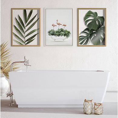 Sylvie 3 Flamingos In Vintage Bathtub Framed Canvas by Amy Peterson Art Studio