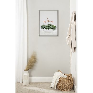 Sylvie 3 Flamingos In Vintage Bathtub Framed Canvas by Amy Peterson Art Studio