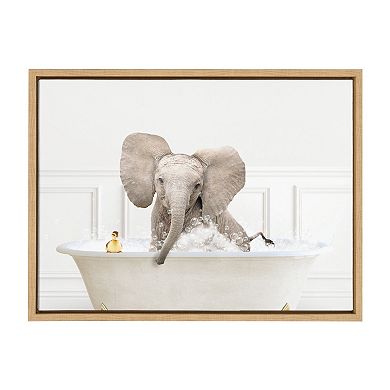Sylvie Baby Elephant No4 In Bubble Bath Neutral Style Framed Canvas by Amy Peterson Art Studio