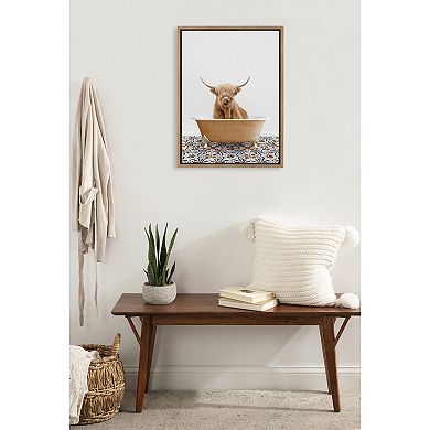 Sylvie Highland Cow In Mediterranean Bath Framed Canvas by Amy Peterson Art Studio