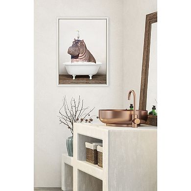 Sylvie Hippo and Bird in Rustic Bath Framed Canvas by Amy Peterson Art Studio
