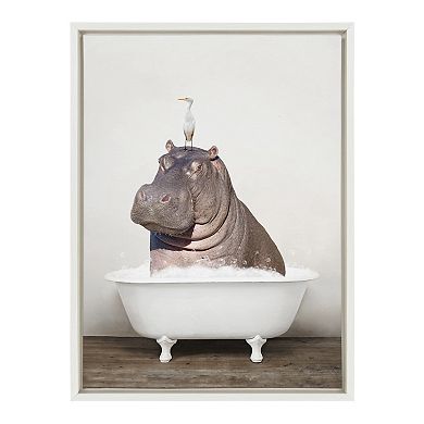 Sylvie Hippo and Bird in Rustic Bath Framed Canvas by Amy Peterson Art Studio