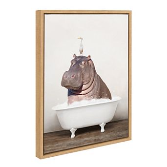 Sylvie Hippo and Bird in Rustic Bath Framed Canvas by Amy Peterson Art Studio