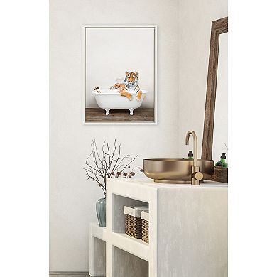 Sylvie Bengal Tiger in Rustic Bath Framed Canvas by Amy Peterson Art Studio