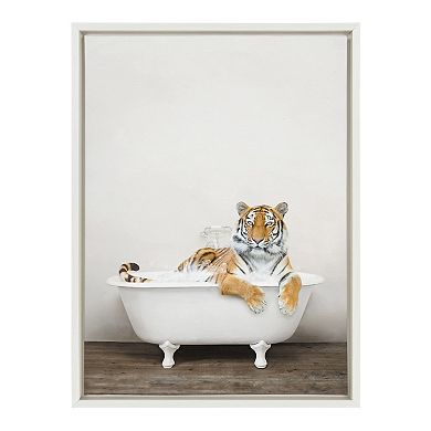 Sylvie Bengal Tiger in Rustic Bath Framed Canvas by Amy Peterson Art Studio