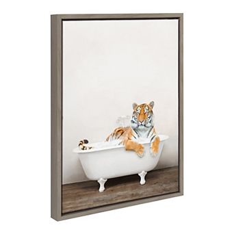 Sylvie Bengal Tiger in Rustic Bath Framed Canvas by Amy Peterson Art Studio