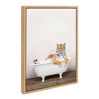 Sylvie Bengal Tiger in Rustic Bath Framed Canvas by Amy Peterson Art Studio