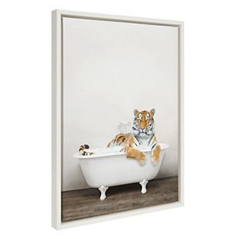 Sylvie Bengal Tiger in Rustic Bath Framed Canvas by Amy Peterson Art Studio