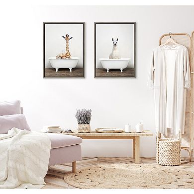 Sylvie Alpaca in the Tub Color Framed Canvas by Amy Peterson Art Studio