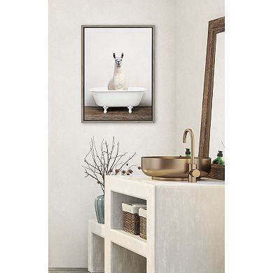 Sylvie Alpaca in the Tub Color Framed Canvas by Amy Peterson Art Studio