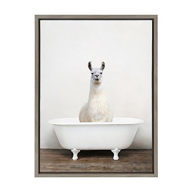 Sylvie Alpaca in the Tub Color Framed Canvas by Amy Peterson Art Studio