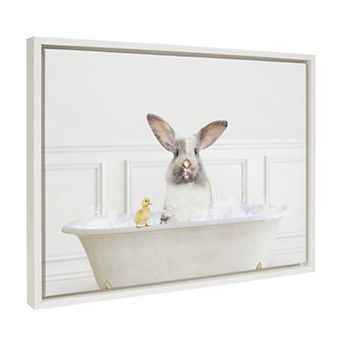 Sylvie Bunny In Bubble Bath Neutral Style Framed Canvas by Amy Peterson Art Studio
