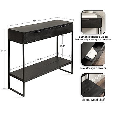 Malone Wood and Metal Console Table 36x13x31
