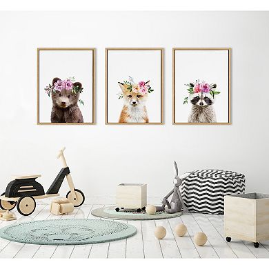 Sylvie Flower Crown Bear Framed Canvas by Amy Peterson Art Studio