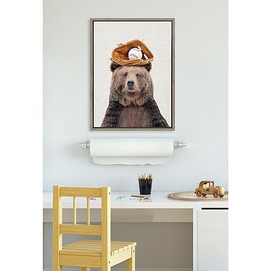 Sylvie Brown Bear Baseball Framed Canvas by Amy Peterson Art Studio
