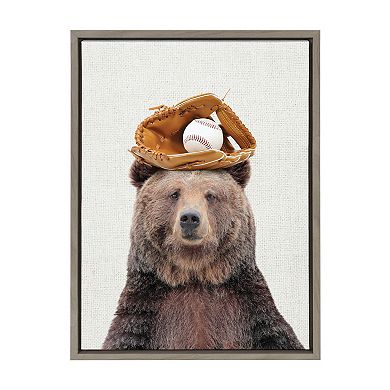 Sylvie Brown Bear Baseball Framed Canvas by Amy Peterson Art Studio