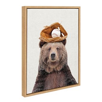 Sylvie Brown Bear Baseball Framed Canvas by Amy Peterson Art Studio