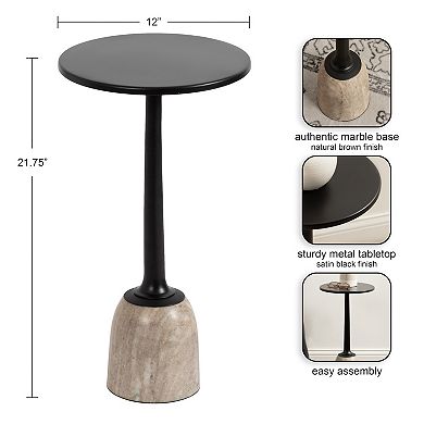 Nyall Round Metal and Marble Drink Table 12x12x22