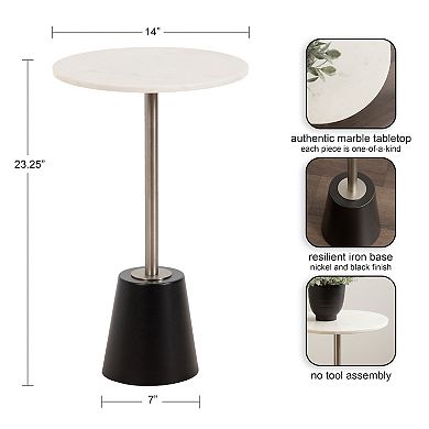 Tira Round Marble and Metal Side Table