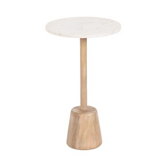 Tira Round Wood and Marble Side Table