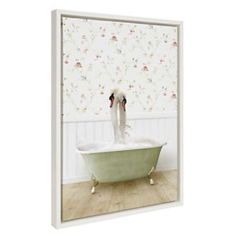 Sylvie Swans Hugging in Country Cottage Bath Framed Canvas by Amy Peterson Art Studio