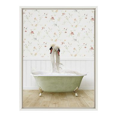 Sylvie Swans Hugging in Country Cottage Bath Framed Canvas by Amy Peterson Art Studio