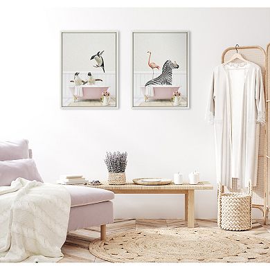 Sylvie Zebra and Flamingo in Cottage Rose Bath Framed Canvas by Amy Peterson Art Studio