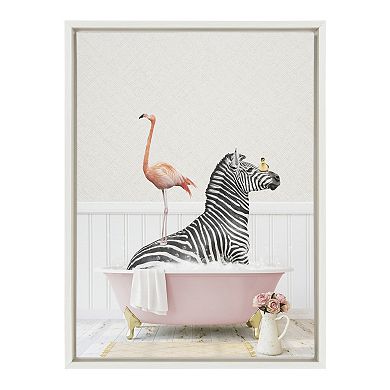 Sylvie Zebra and Flamingo in Cottage Rose Bath Framed Canvas by Amy Peterson Art Studio