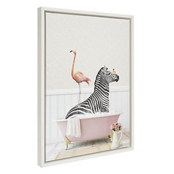 Sylvie Zebra and Flamingo in Cottage Rose Bath Framed Canvas by Amy Peterson Art Studio