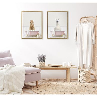 Sylvie Llama in Cottage Rose Bath Framed Canvas by Amy Peterson Art Studio