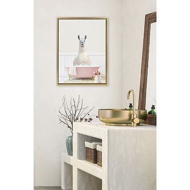 Sylvie Llama in Cottage Rose Bath Framed Canvas by Amy Peterson Art Studio