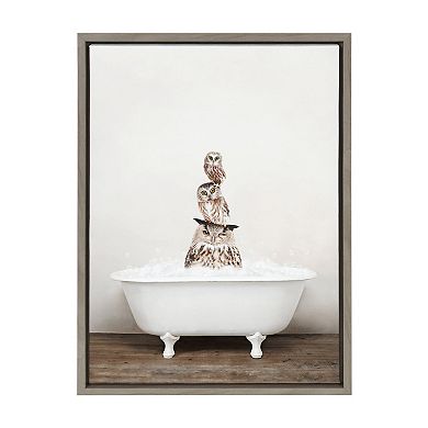Sylvie Stacked Owls in Rustic Bath Framed Canvas by Amy Peterson Art Studio