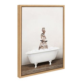 Sylvie Stacked Owls in Rustic Bath Framed Canvas by Amy Peterson Art Studio