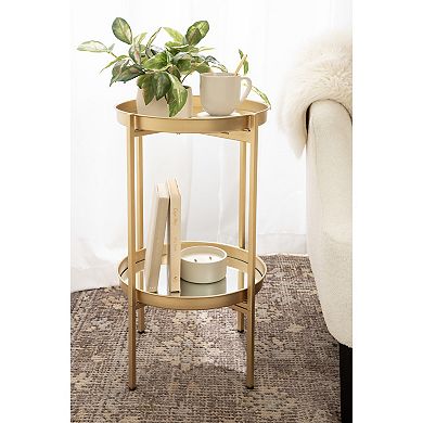 Celia Round 2-Tier Metal Foldable Tray Table 16x16x26