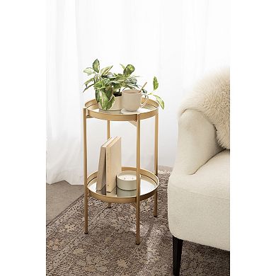 Celia Round 2-Tier Metal Foldable Tray Table 16x16x26