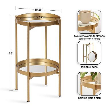 Celia Round 2-Tier Metal Foldable Tray Table 16x16x26