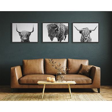 Sylvie Bison in Snow Black and White Framed Canvas by Amy Peterson Art Studio