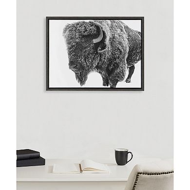 Sylvie Bison in Snow Black and White Framed Canvas by Amy Peterson Art Studio