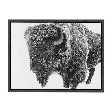 Sylvie Bison in Snow Black and White Framed Canvas by Amy Peterson Art Studio