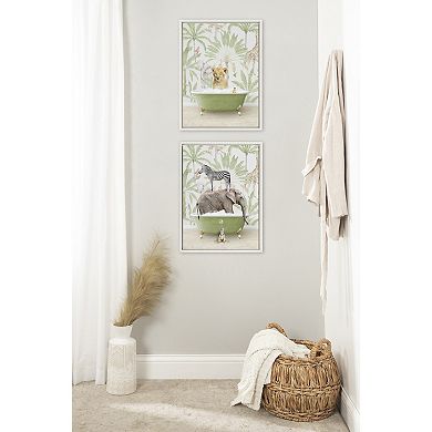 Sylvie Lion Cub in Wild Safari Bath Framed Canvas by Amy Peterson Art Studio