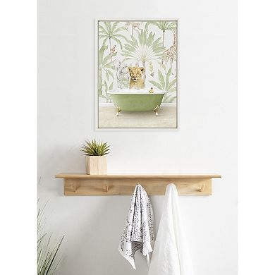 Sylvie Lion Cub in Wild Safari Bath Framed Canvas by Amy Peterson Art Studio