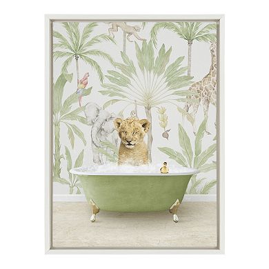 Sylvie Lion Cub in Wild Safari Bath Framed Canvas by Amy Peterson Art Studio