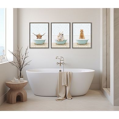 Sylvie Mother and Baby Polar Bear in Little Fish Bath Framed Canvas by Amy Peterson Art Studio