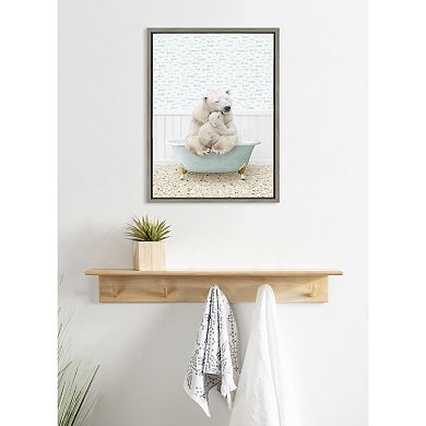 Sylvie Mother and Baby Polar Bear in Little Fish Bath Framed Canvas by Amy Peterson Art Studio